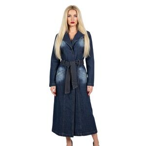Y.O.Y.O. Denim Trench Coat Dress Belted Maxi Blue Women's Medium